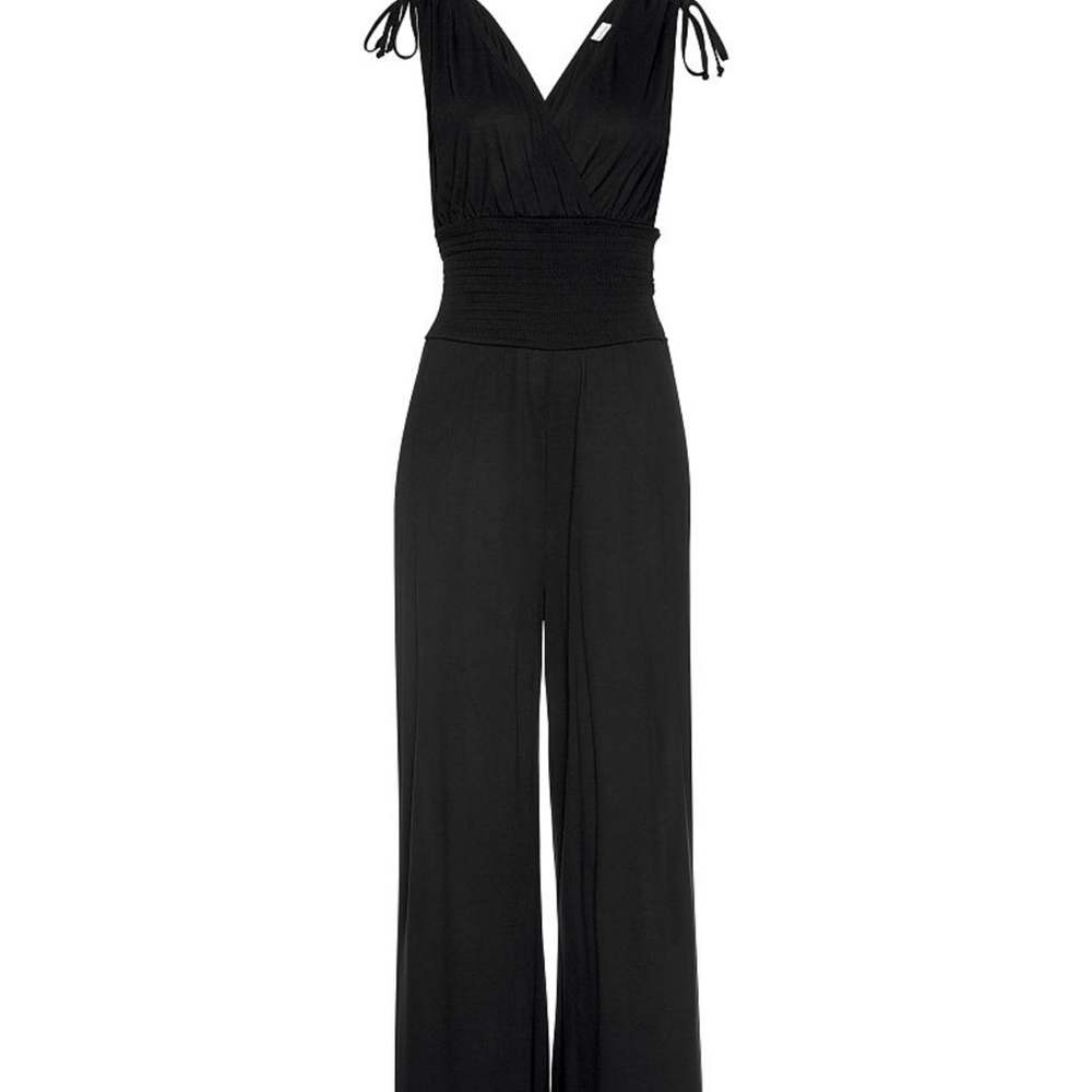 V-neck Gathered Shoulder Jumpsuit